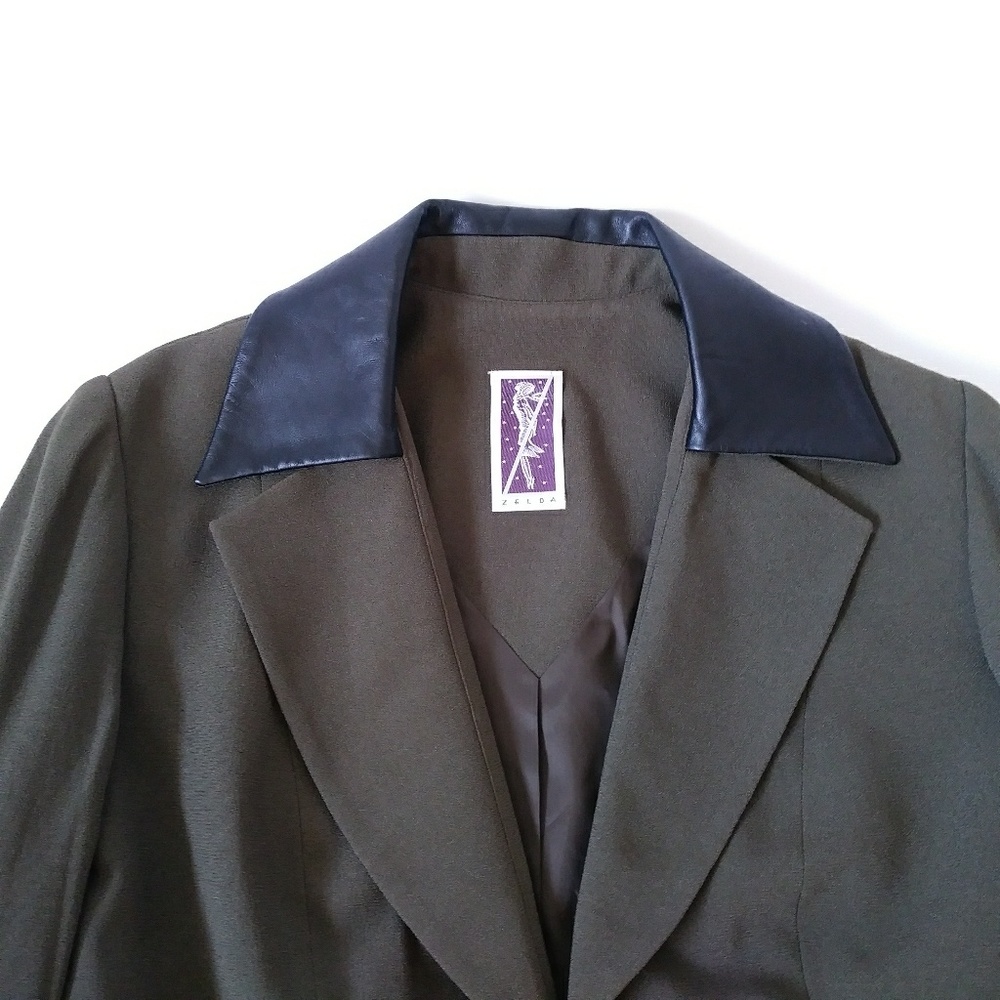 SOLD!! ZELDA Military Blazer Jacket Leather Olive - Picture 3 of 7